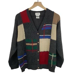 Vintage Multicolor Patchwork Cable Knit Tabi International Sweater